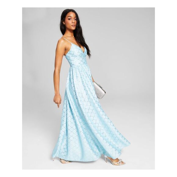 CRYSTAL DOLLS Womens Light Blue Lined Spaghetti Strap Formal Gown Dress 0 - Picture 2 of 4